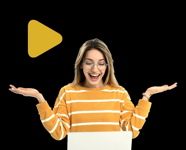 Woman satisfied receiving credit approval on a laptop