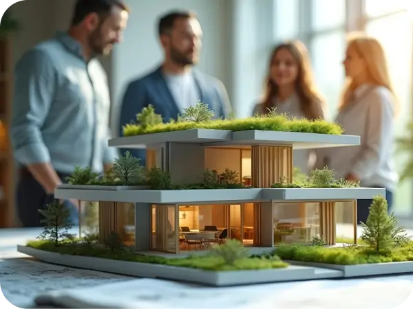 Maqueta de la futura casa en una reunión de proyecto