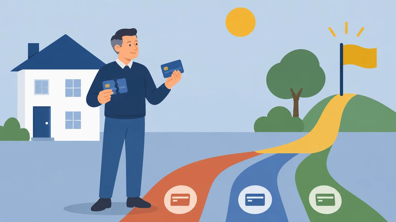 Ilustração do Edgar com dois cartões de crédito na mão