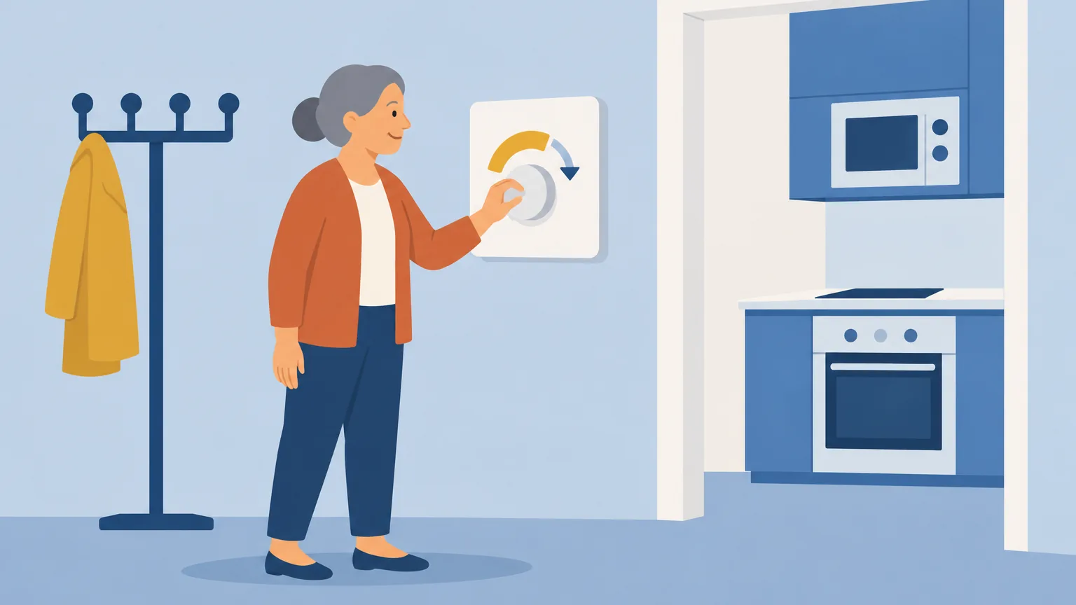Ilustração da Emília junto ao quadro elétrico da casa