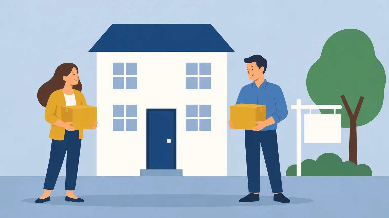 Illustration of Valter and Judite, each on their side of the building they are going to sell